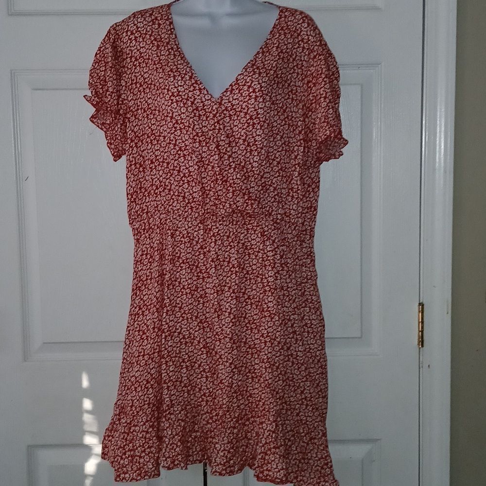 Celkuser  red white floral print midi swing dress Sz 2XL  great with boots